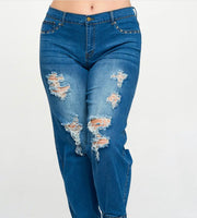 Studded and Distressed Mid Rise Jeans