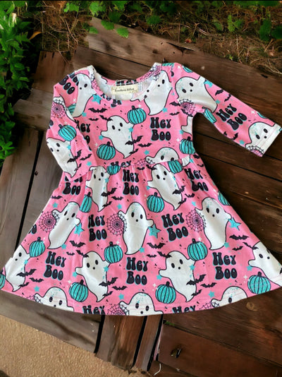 Pink long sleeve ghost print dress