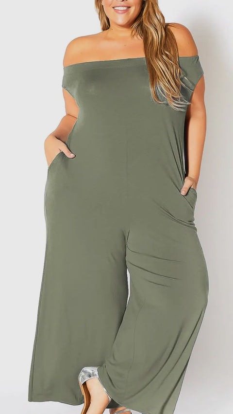 Bellatrix Plus Size off Shoulder wide leg Jumpsuit