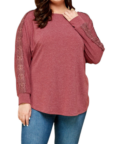 Solid French Terry Top with Lace