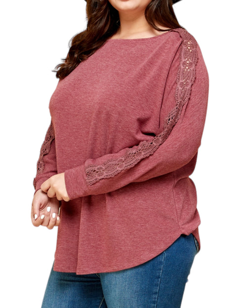 Solid French Terry Top with Lace