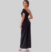 Ruched One-Shoulder Evening Jumpsuit