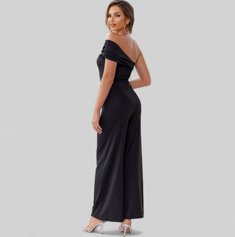 Ruched One-Shoulder Evening Jumpsuit