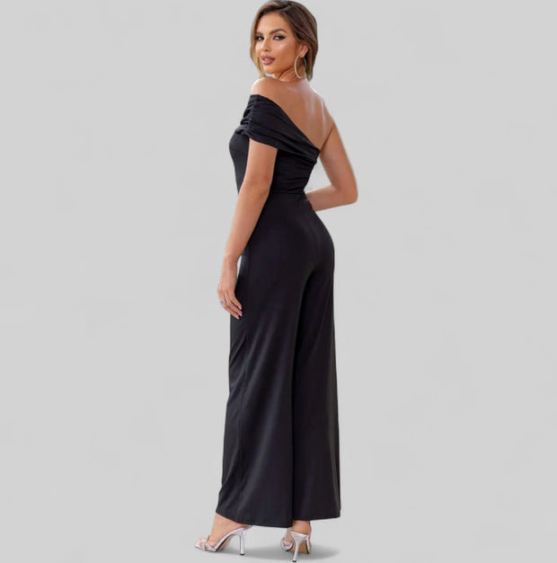 Ruched One-Shoulder Evening Jumpsuit