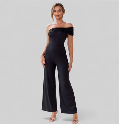 Ruched One-Shoulder Evening Jumpsuit