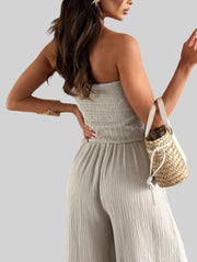 Smocked Strapless Wide-Leg Jumpsuit – Effortless Chic