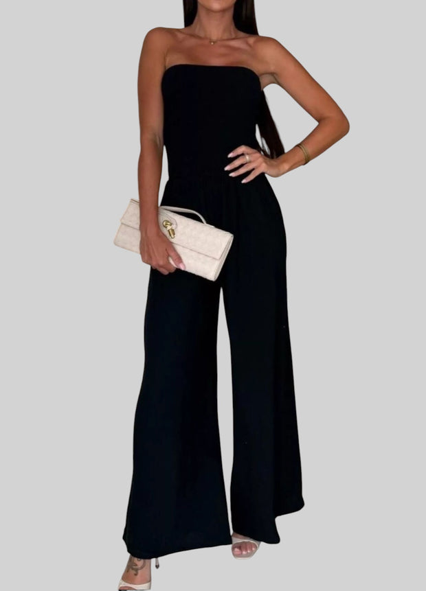 Smocked Strapless Wide-Leg Jumpsuit – Effortless Chic