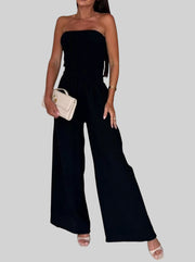 Smocked Strapless Wide-Leg Jumpsuit – Effortless Chic