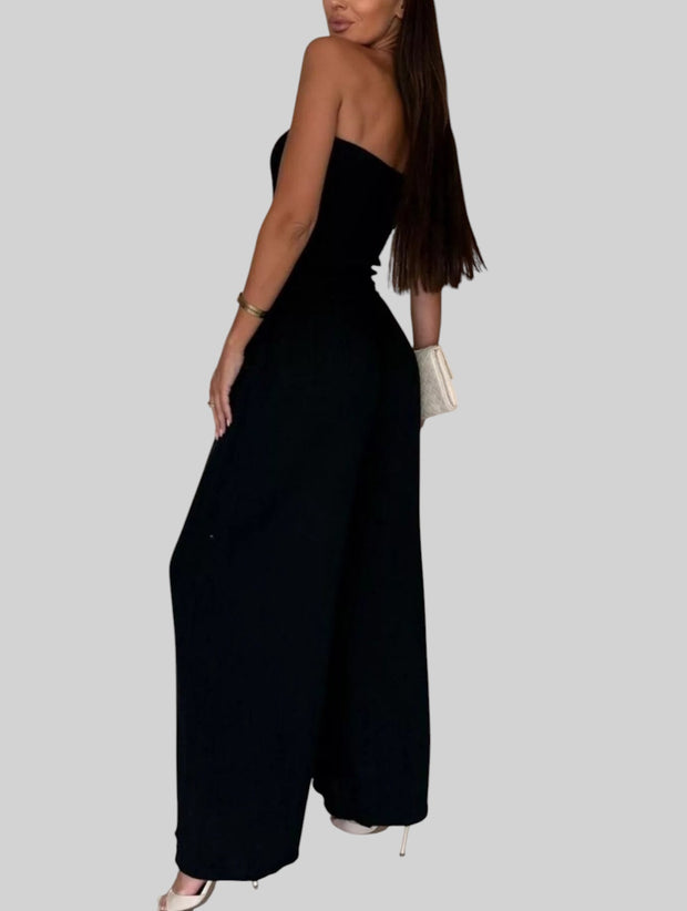 Smocked Strapless Wide-Leg Jumpsuit – Effortless Chic