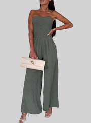 Smocked Strapless Wide-Leg Jumpsuit – Effortless Chic