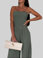 Smocked Strapless Wide-Leg Jumpsuit – Effortless Chic