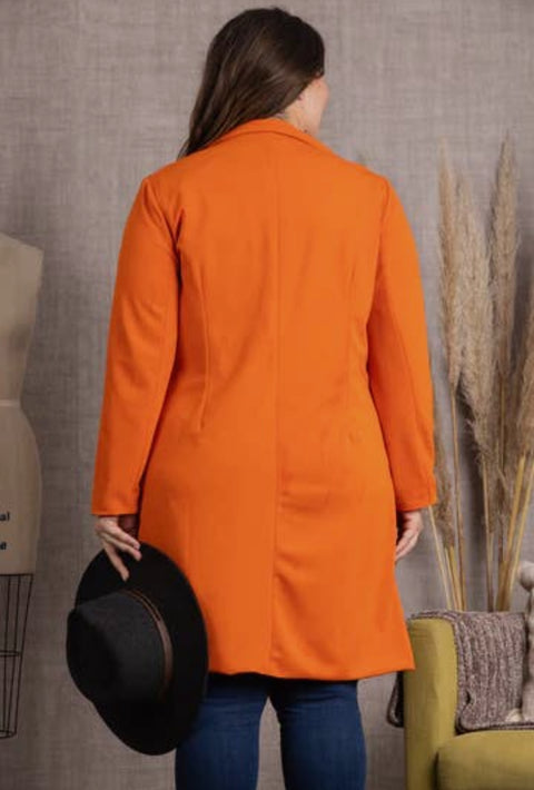 ORANGE LAPEL COLLAR LONG SLEEVES PLUS SIZE BLAZER