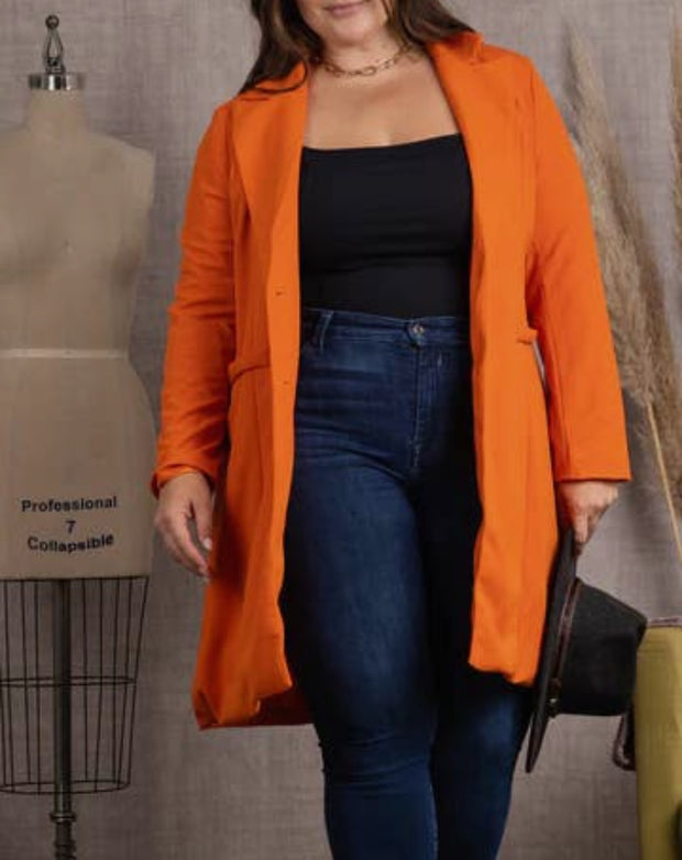 ORANGE LAPEL COLLAR LONG SLEEVES PLUS SIZE BLAZER