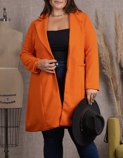 ORANGE LAPEL COLLAR LONG SLEEVES PLUS SIZE BLAZER