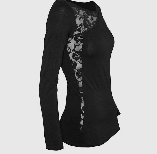 Gothic Elegance - Lace One Shoulder Top Black