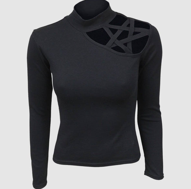 Gothic Elegance - Pentagram Shoulder Longsleeve Top