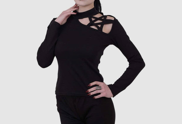 Gothic Elegance - Pentagram Shoulder Longsleeve Top