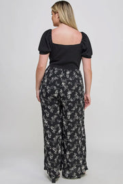 Plus Size Smocked Floral Print Jumpsuit
