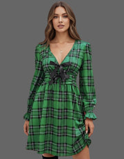 Plaid Holiday Mini Dress, with variations in poses showing the front, side, and full-body views