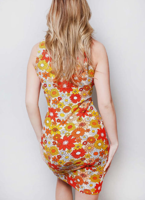Women's Sleeveless O Ring Embellishment Floral Mini Dress
