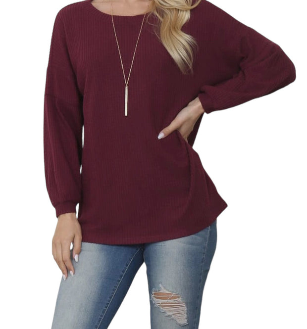 SLEEVE BOATNECK WAFFLE TUNIC