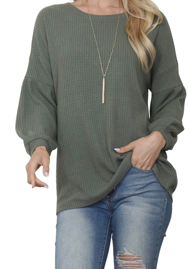 SLEEVE BOATNECK WAFFLE TUNIC