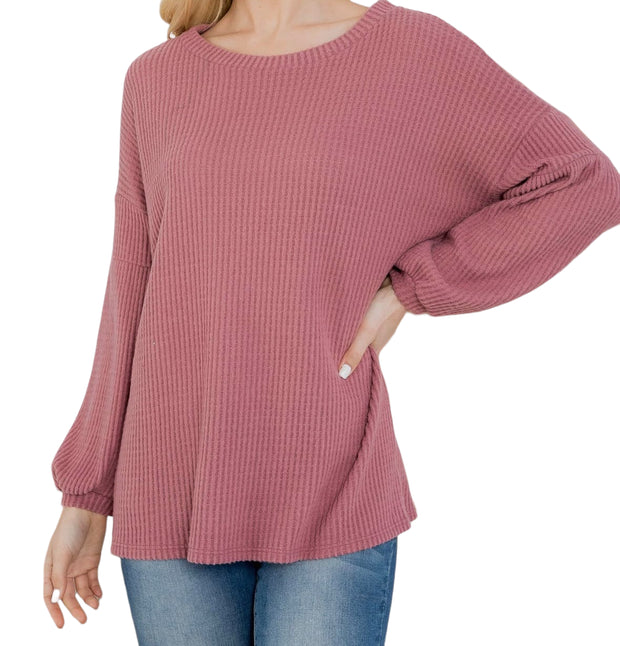 Sleeve Boatneck Waffle Tunic