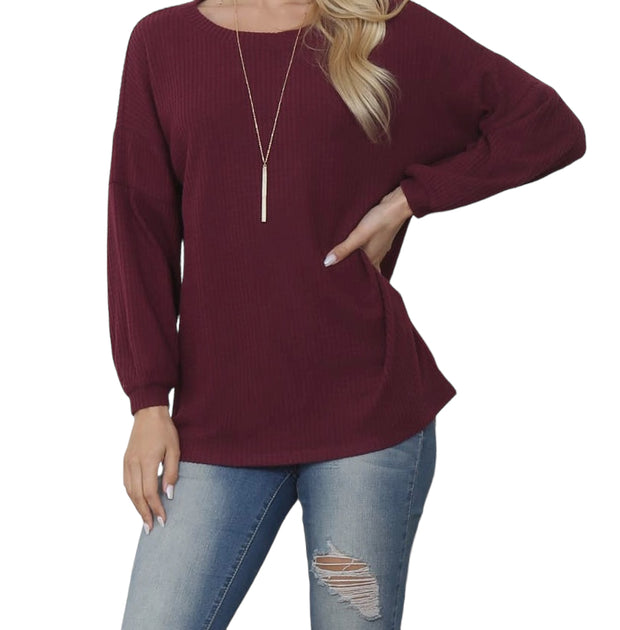 Sleeve Boatneck Waffle Tunic