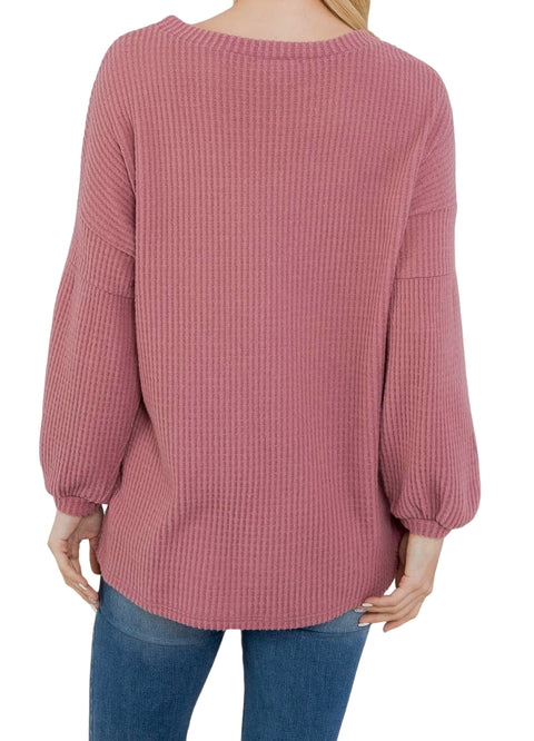 Sleeve Boatneck Waffle Tunic