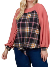 Plaid Waffle Brush Casual Top