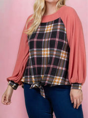 Plaid Waffle Brush Casual Top