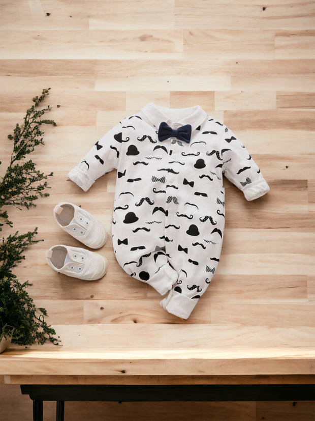 Moustache Pattern Long-Sleeve Bow Tie