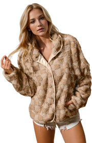Checkered Cozy Fuzzy Pocket Jacket