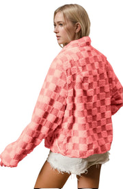 Checkered Cozy Fuzzy Pocket Jacket
