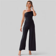 Ruched One-Shoulder Evening Jumpsuit