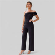 Ruched One-Shoulder Evening Jumpsuit