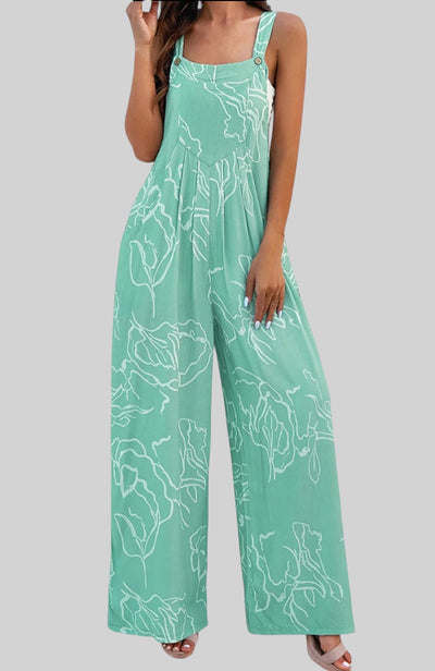 Printed Wide Strap Jumpsuit – Pocketed & Effortless Style