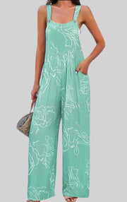 Printed Wide Strap Jumpsuit – Pocketed & Effortless Style