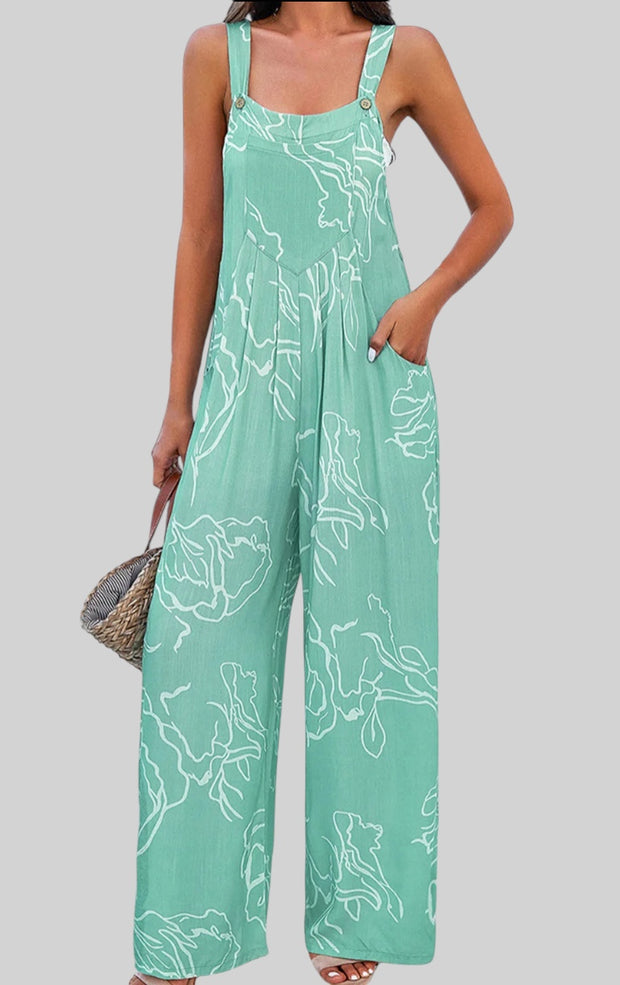 Printed Wide Strap Jumpsuit – Pocketed & Effortless Style