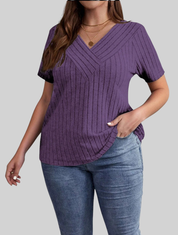 Essential Ribbed V-Neck Tee – Plus Size Everyday Favorite