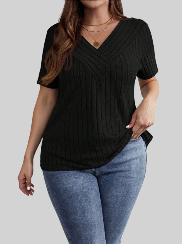 Essential Ribbed V-Neck Tee – Plus Size Everyday Favorite