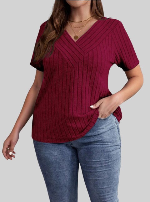 Essential Ribbed V-Neck Tee – Plus Size Everyday Favorite