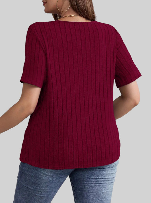 Essential Ribbed V-Neck Tee – Plus Size Everyday Favorite