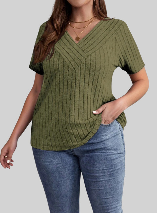 Essential Ribbed V-Neck Tee – Plus Size Everyday Favorite