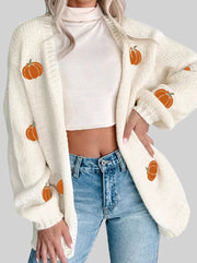 Pumpkin Embroidered Knit Halloween Cardigan