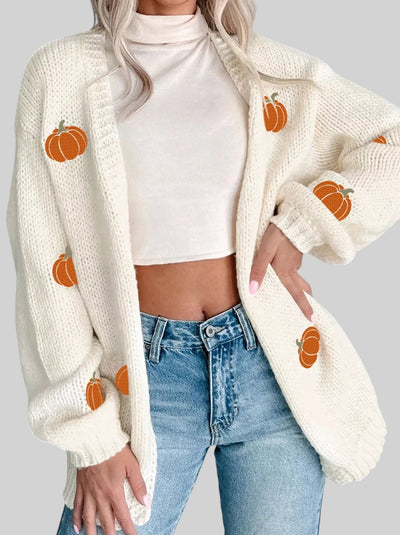 Pumpkin Embroidered Knit Halloween Cardigan