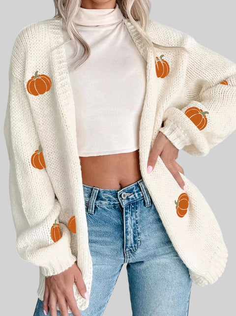 Pumpkin Embroidered Knit Halloween Cardigan