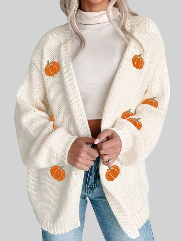 Pumpkin Embroidered Knit Halloween Cardigan