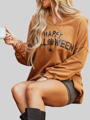 Happy Halloween Notched Neck Long Sleeve Graphic Top