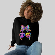 Edgy Rainbow Skull Bow Crop Hoodie – Gothic Streetwear Style